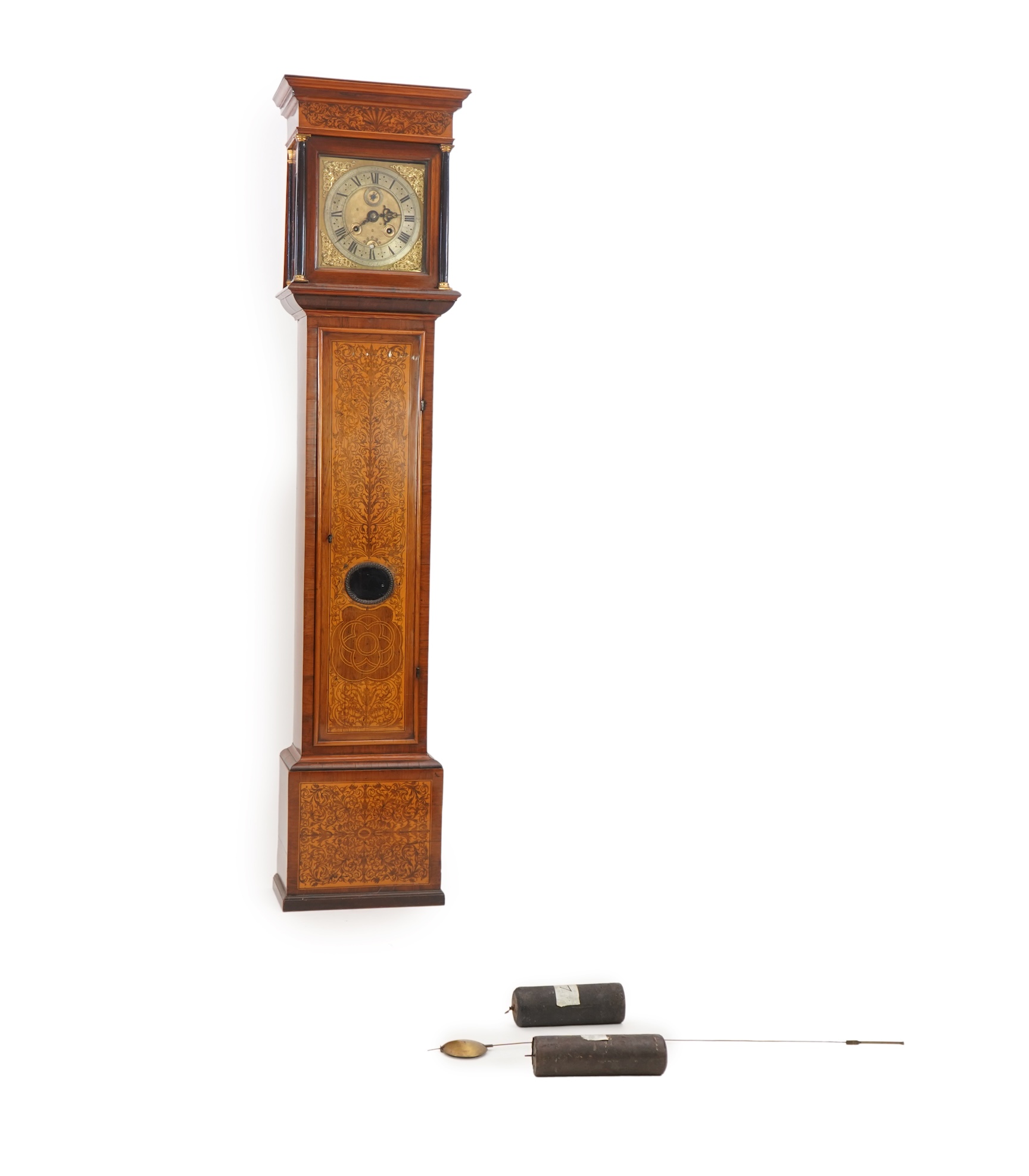 Andrew Broun of Edinburgh, an early 18th century month going longcase clock, in later associated seaweed marquetry case